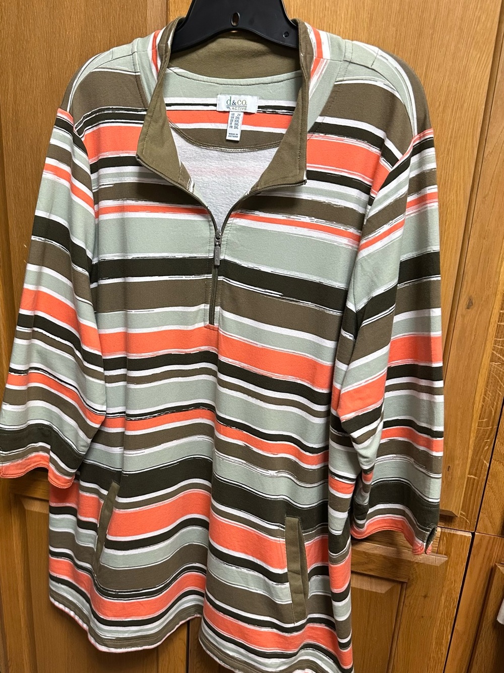 Denim & Co Striped Half-Zip Pullover Sweater in Coral, Olive, Cream